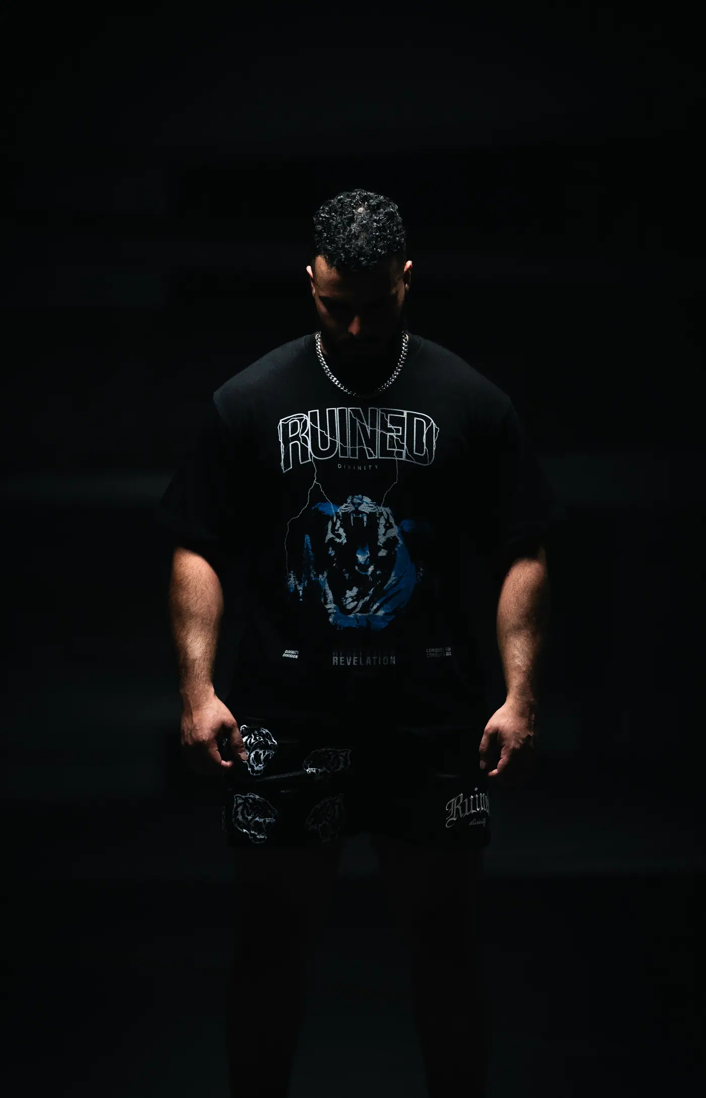 Low-key portrait, front graphic tee